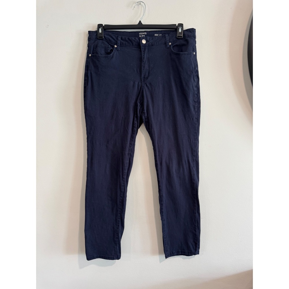 Crown & Ivy Skinny Leg Pants Women Size 12 Navy Blue High Rise Stretch